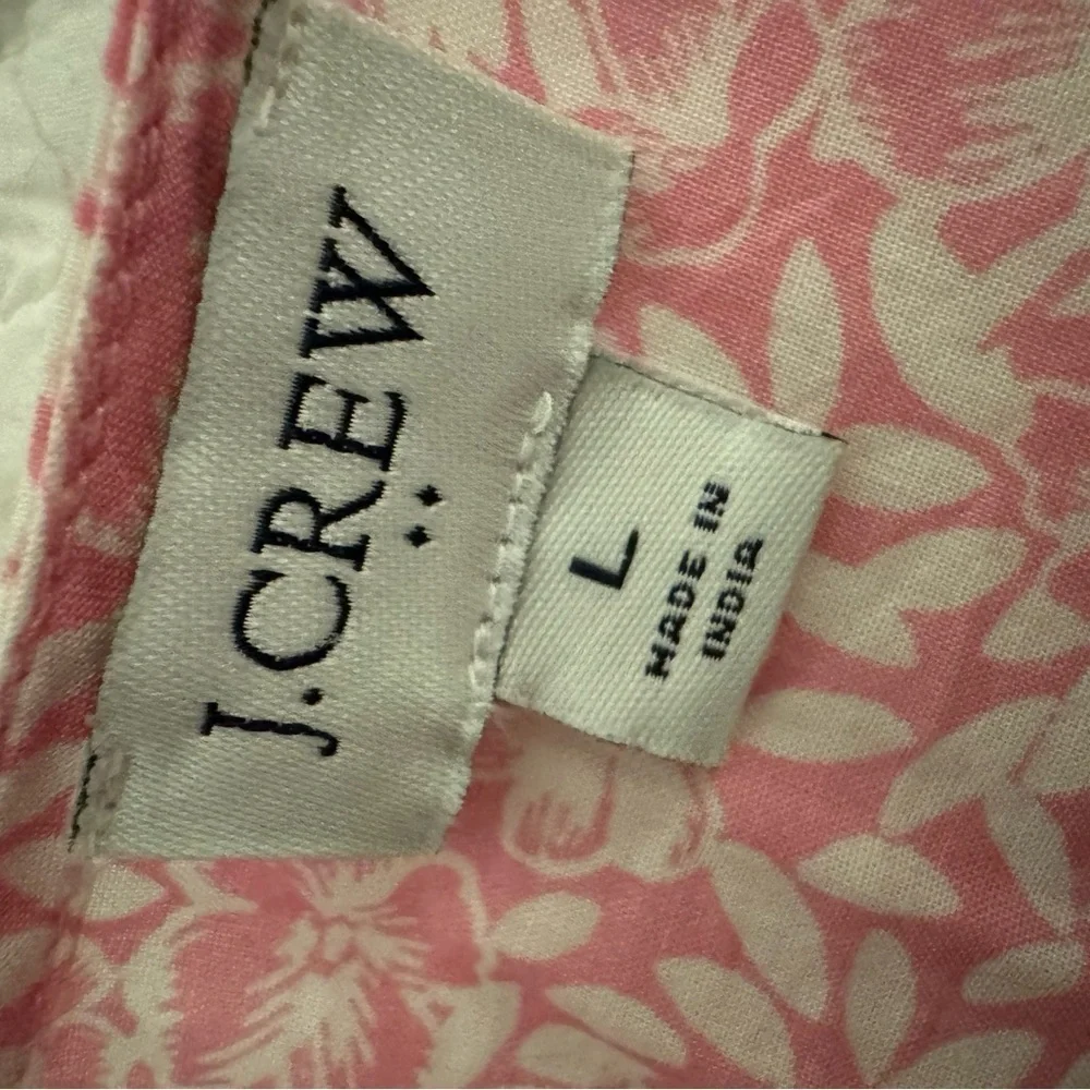 J Crew Size Large Pink & White Fabric Floral Puff sleeve Blouse Cotton
